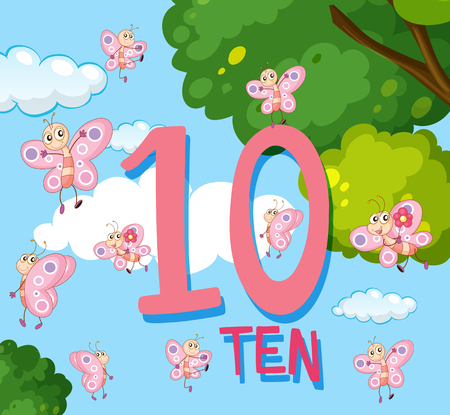 Counting to the number 10 with butterflies illustrationのイラスト素材