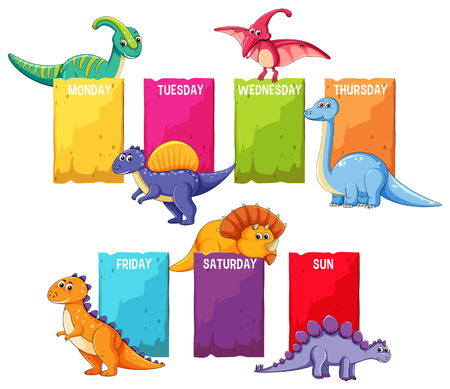 Dino on schedule template illustrationのイラスト素材