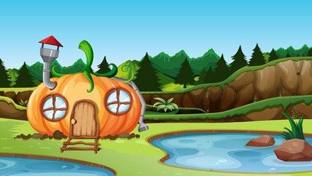 Pumpkin house in nature landscape illustrationのイラスト素材