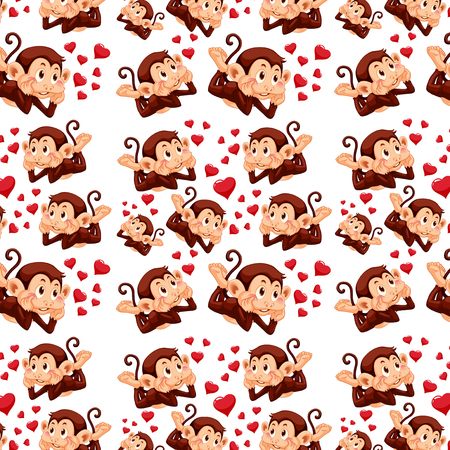 Cute monkey on seamless pattern illustrationのイラスト素材