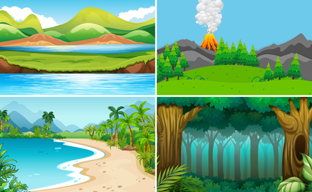 Set of nature landscape illustrationのイラスト素材