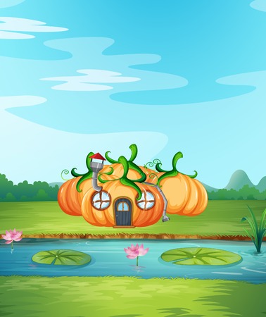 Enchanted pumpkin house in nature illustrationのイラスト素材