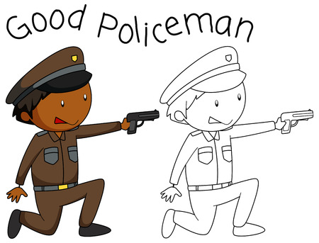 Doodle good policeman character illustrationのイラスト素材