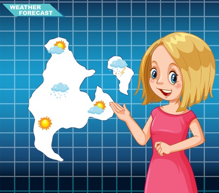 Girl news weather forecast illustrationのイラスト素材
