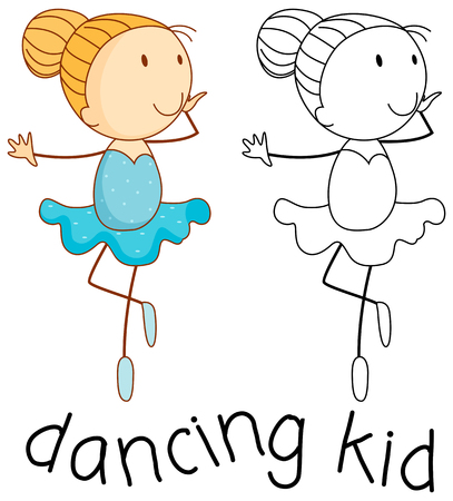Doodle girl dancing ballet illustrationのイラスト素材