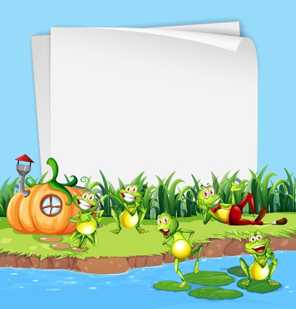 Frog on blank banner illustrationのイラスト素材