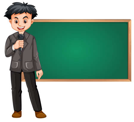 A news reporter on blackboard illustrationのイラスト素材