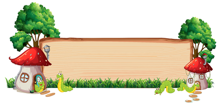 Mushroom house on wooden board illustrationのイラスト素材