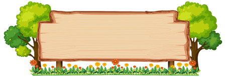 Wooden banner in nature illustrationのイラスト素材