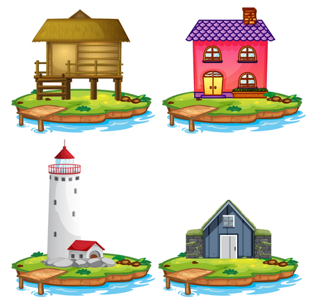 Set of different house on island illustrationのイラスト素材