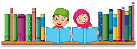 Muslim student reading book illustrationのイラスト素材