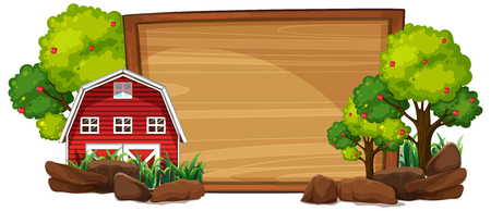 Rural house on wooden board illustrationのイラスト素材
