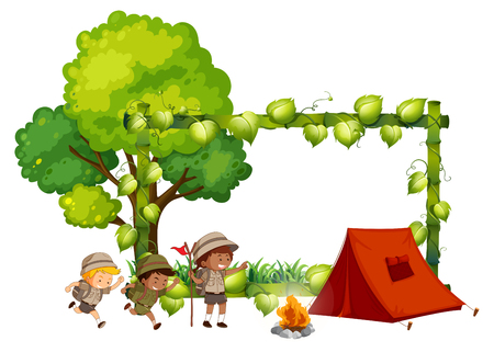 Camping kids frame template illustrationのイラスト素材
