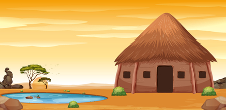 An african hut in desert illustrationのイラスト素材