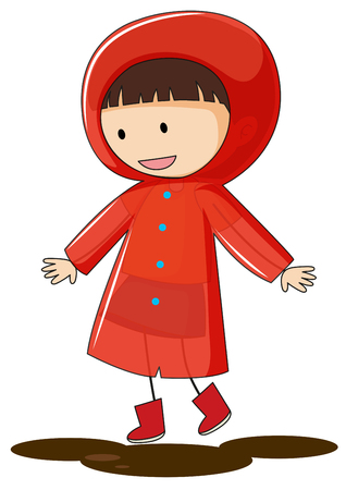 A doodle kid wearing raincoat illustrationのイラスト素材