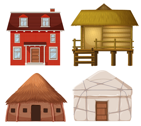 Set of traditional house illustrationのイラスト素材