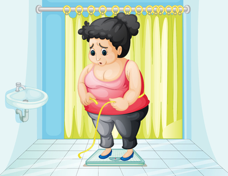 A fat girl checking weight illustrationのイラスト素材