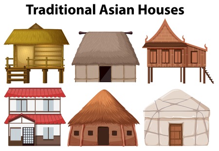 Set of traditional house illustrationのイラスト素材