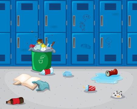 Dirty school hallway background illustrationのイラスト素材