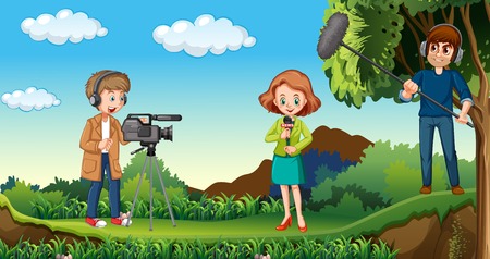 Journalist working in nature illustrationのイラスト素材