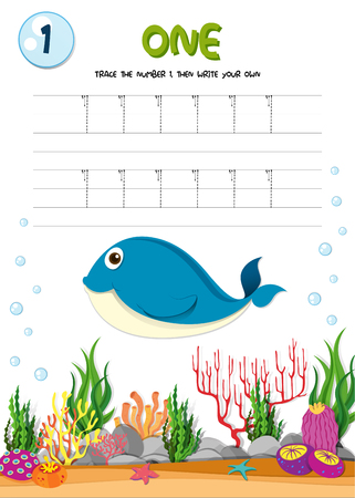 Math writing practise number one illustrationのイラスト素材