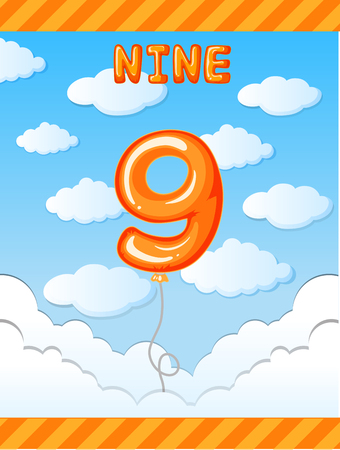 Number nine balloon on sky illustrationのイラスト素材