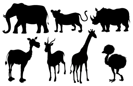 Set of silhouette exotic animals illustrationのイラスト素材
