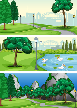 Set of urban park illustrationのイラスト素材