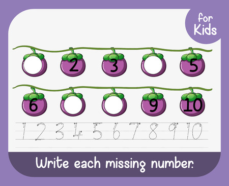 Write each missing number worksheet illustrationのイラスト素材