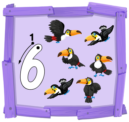 Number six on wooden banner illustrationのイラスト素材