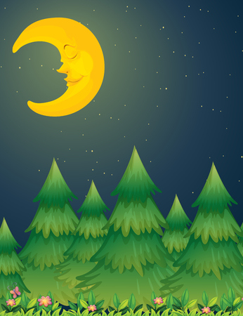 Moon night nature scene illustrationのイラスト素材