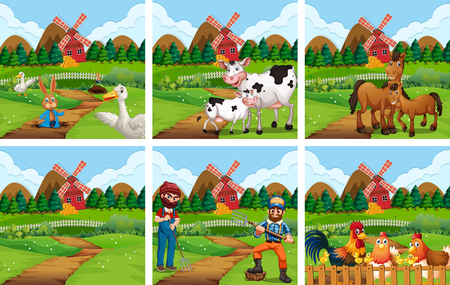 Set of farmland scene illustrationのイラスト素材