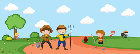 People in nature landscape illustrationのイラスト素材