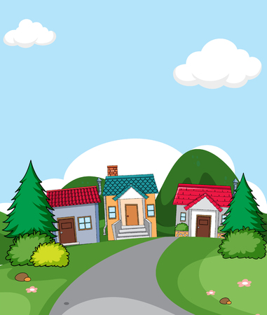 A rural house village scene illustrationのイラスト素材