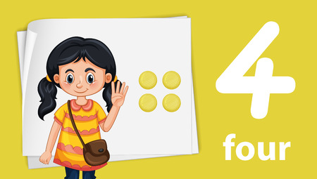 Girl with number four illustrationのイラスト素材