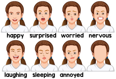 Set of girl facial expression illustrationのイラスト素材