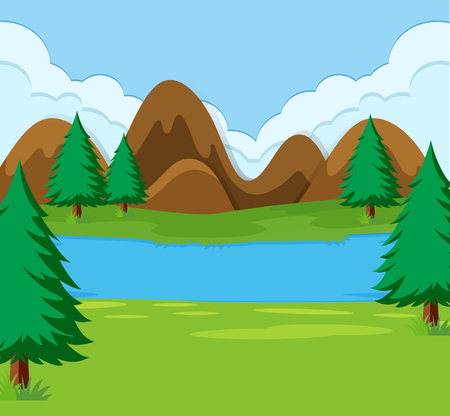 A simple landscape scene illustrationのイラスト素材