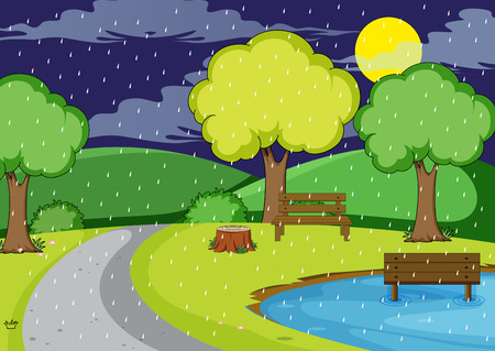 Raining night at the park illustrationのイラスト素材