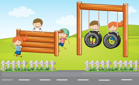 Children playing at playground illustrationのイラスト素材