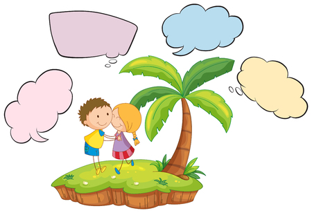 Young couple with speech balloon illustrationのイラスト素材