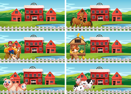 Set of farmland landscape illustrationのイラスト素材