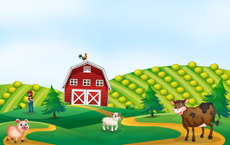 A nature farmland landscape illustrationのイラスト素材