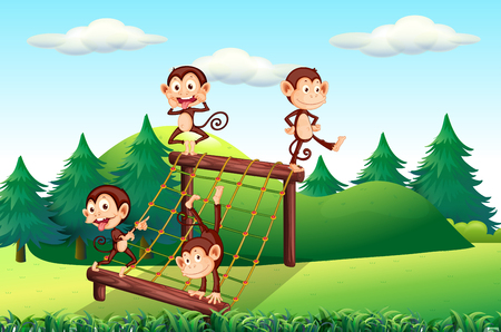 Monkey playing at playground illustrationのイラスト素材
