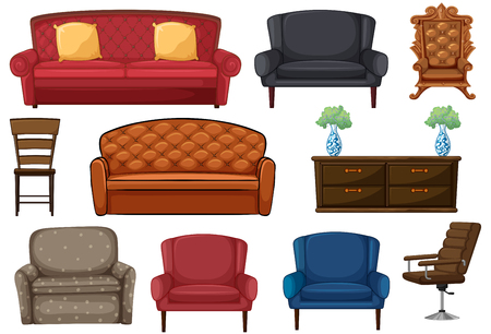 Set of chair and couch illustrationのイラスト素材