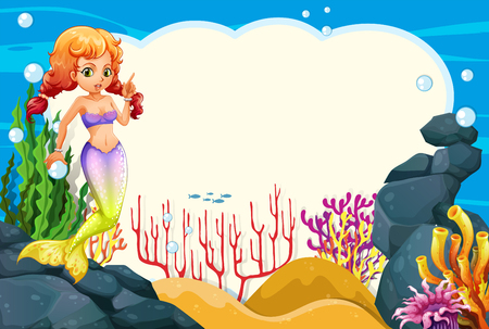 Mermaid underwater scene frame illustrationのイラスト素材