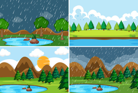 Set of nature background illustrationのイラスト素材