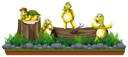 Group of turtle in nature illustrationのイラスト素材