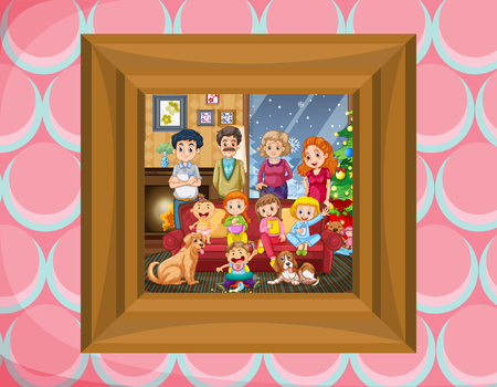 Family in picture frame illustrationのイラスト素材