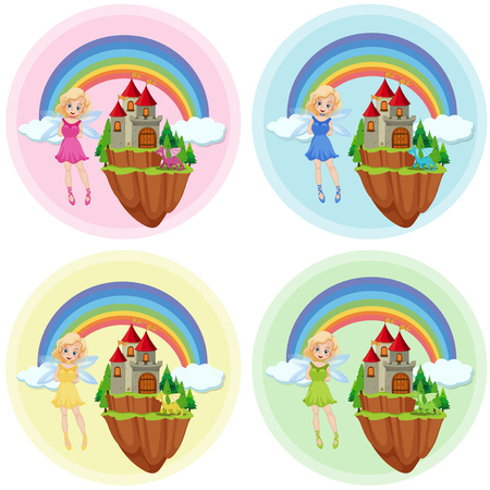 Set of fairy at castle illustrationのイラスト素材