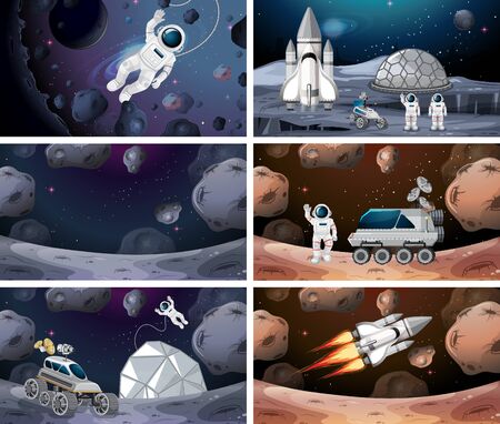 Set of different space scenesのイラスト素材